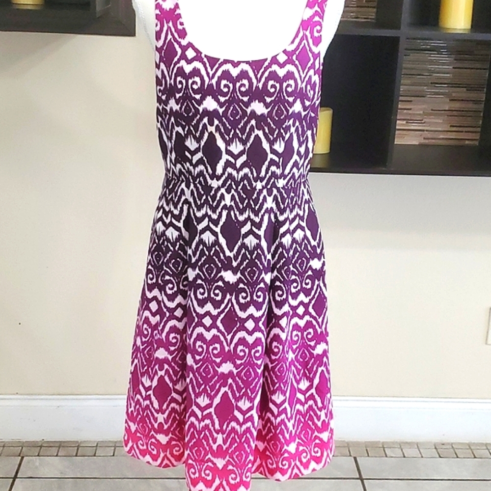 Ann Taylor Purple & Pink Boho Artsy Festival Flare Midi Dress 4